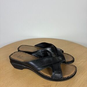 St Johns Bay Criss Cross Whipstitch Slide Wedge Sandals Women's 8.5 Summer